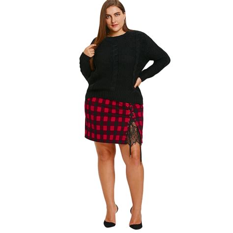 checkered skirt plus size